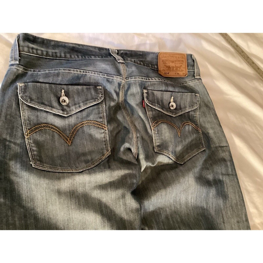 Levi's 514 Slim Straight Fit Stretch Jeans Mens 36x30 Medium Wash - Picture 6 of 7